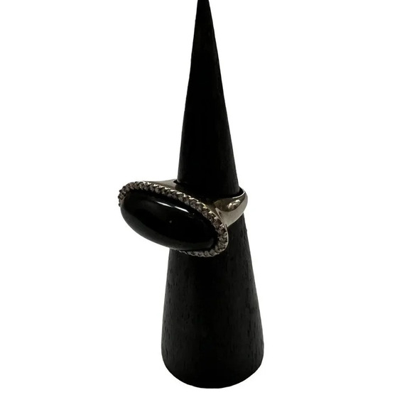Sterling Silver Onyx CZ Statement Ring - Picture 7 of 10